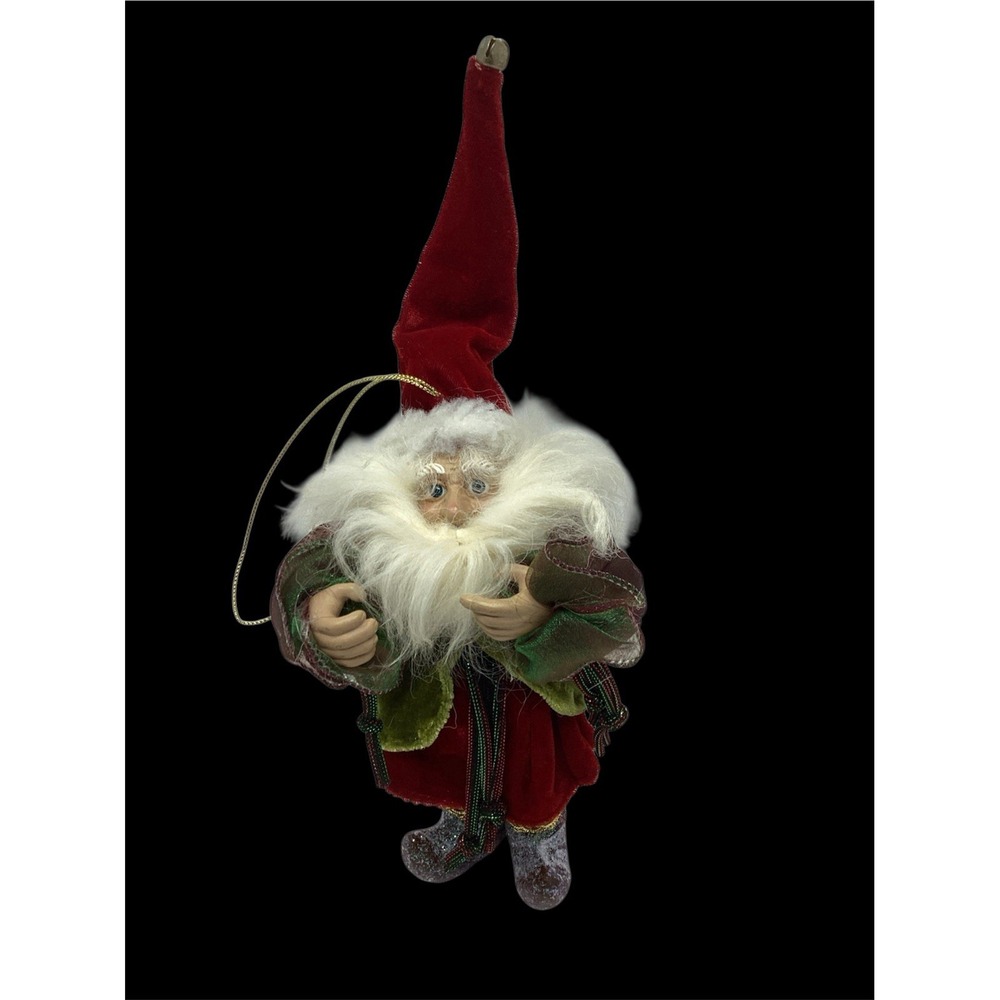 Wayne M. Kleski 7" Santa Gnome Figure Burgundy Outfit Gold Trim Glitter  Boots